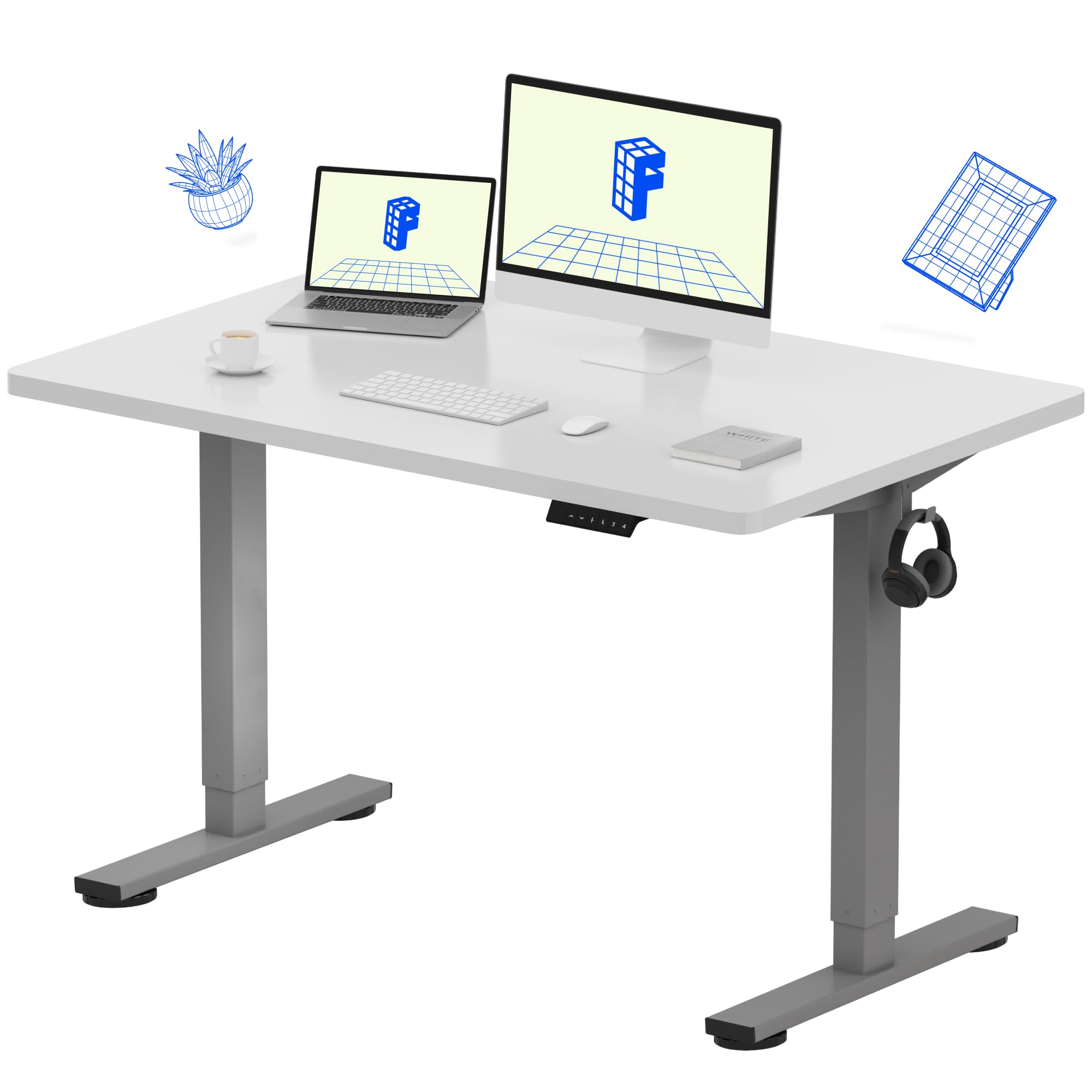 Flexispot 55 X 28 Inches Electric Stand Up Metal Desk Workstation, Whole Piece Desk Board Home Office Computer Standing Table Height Adjustable Desk Black Frame and 55 Black Top-GCC Home Center
