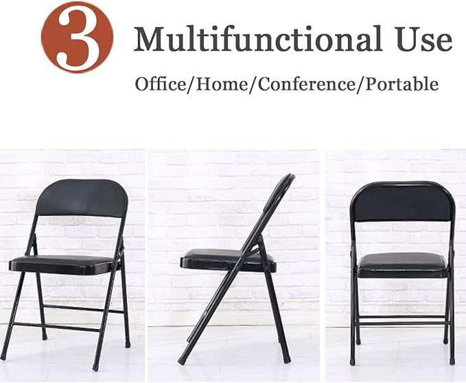 Folding Chair With Padded Seats Multi Functional Portable Chair For Home Dining Office - Black-GCC Home Center
