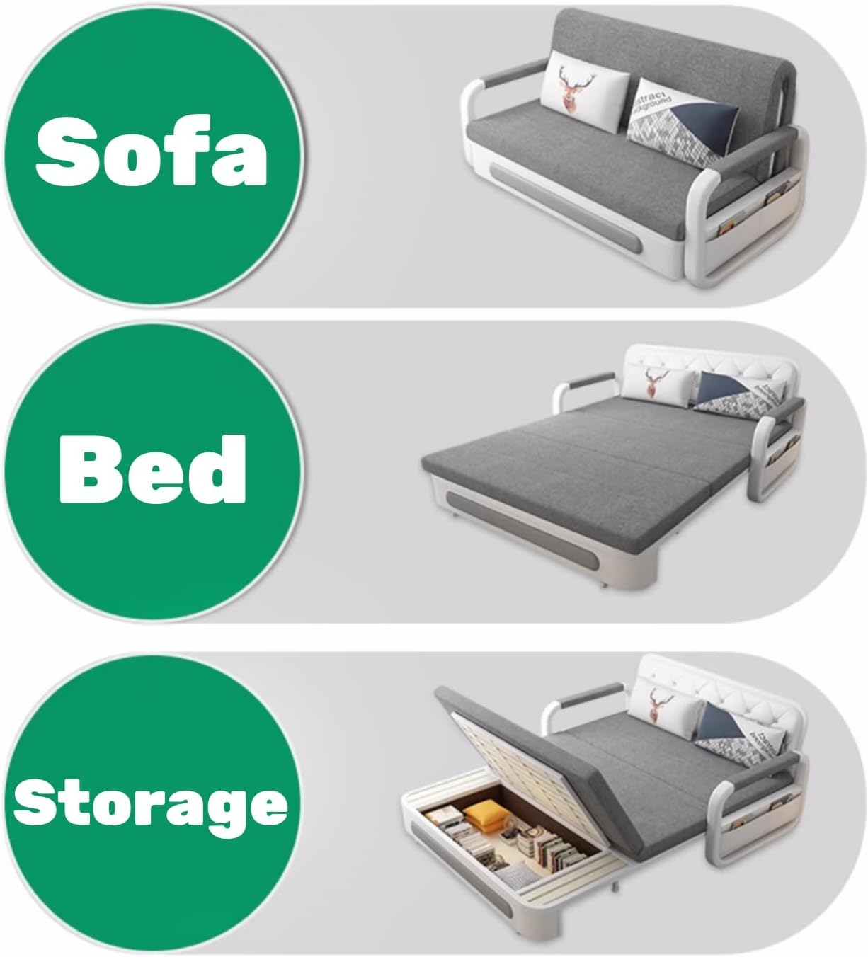WENBO HOME Sofa Bed Pull Out Sofa Double Bed Multifunction Couch Bed Modern Style Sofa Bed Chair For Living & Bed Room (1.58m, Grey)-GCC Home Center