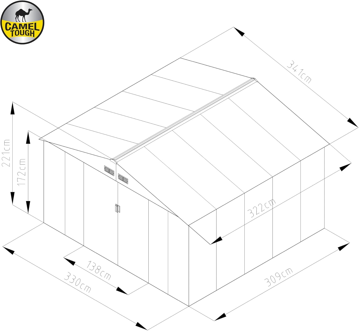CamelTough Outdoor Metal Storage Shed, 11.2x10.6 feet, Garden Metal Shed. Perfect for Storing Patio Furniture, Garden Tools. Garage Organizer, Weather Resistant. With warranty. Beige, CT-644