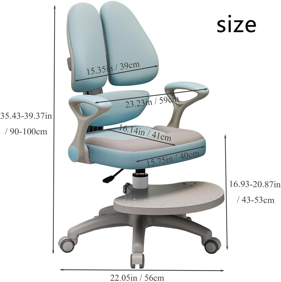 MOZOGOT Kids Desk Chair with Armrests Footrest, Adjustable Height Study Chair with Arms & Wheels Ergonomic Student Swivel Rolling Task Chair for Boys Girls, Home Bedroom School (Blue)