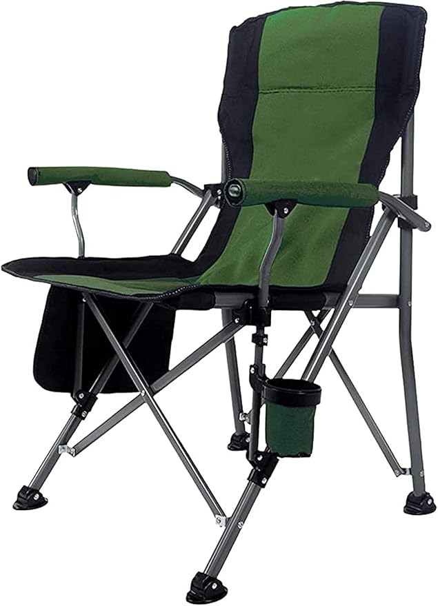 Outdoor Portable Camping Chair, Lightweight Folding Camping Chair, Heavy Duty Support 145KG, High Back Padded Lawn Chair with Arm Rest Cup Holder and Portable Carrying Bag-GCC Home Center
