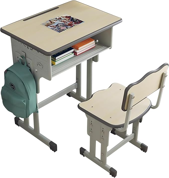 Adjustable Height Kids Desk and Chair Set With Large-Capacity Drawer