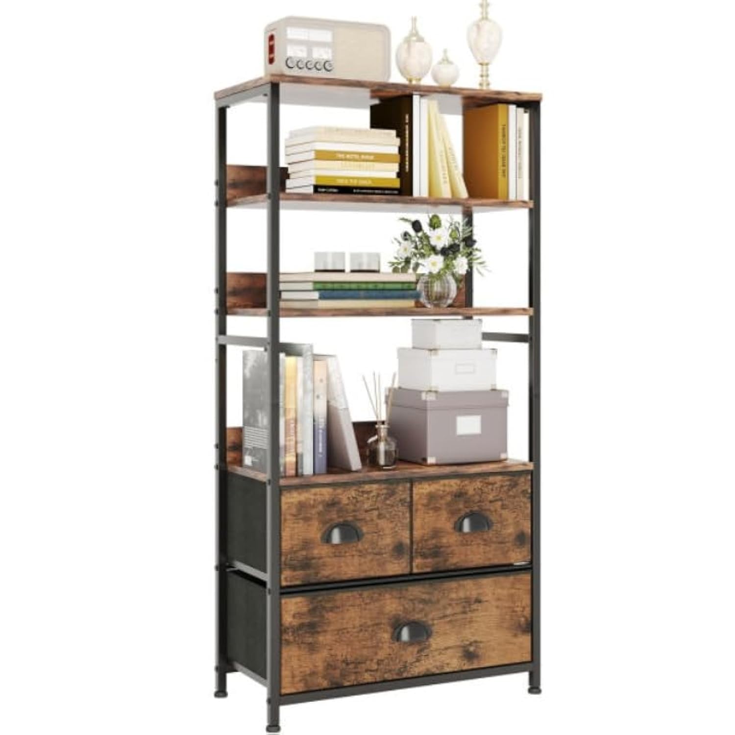 SKY-TOUCH 3 Fabric Drawer Nightstand Storage Chest Unit Home Cabinet w/Shelves Home Living Room Bedroom Entryway Living Furniture, Black,22.8 * 11.4 * 24.8 inch