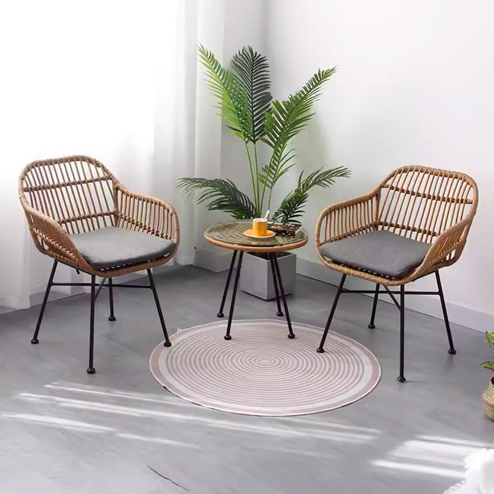 LANNY Set of 3 Pieces Patio Chairs Bundle with Glass Table Outdoor Wicker Bistro Set Modern Porch Lawn Chairs with Coffee Table for Home and Balcony GT01-GCC Home Center