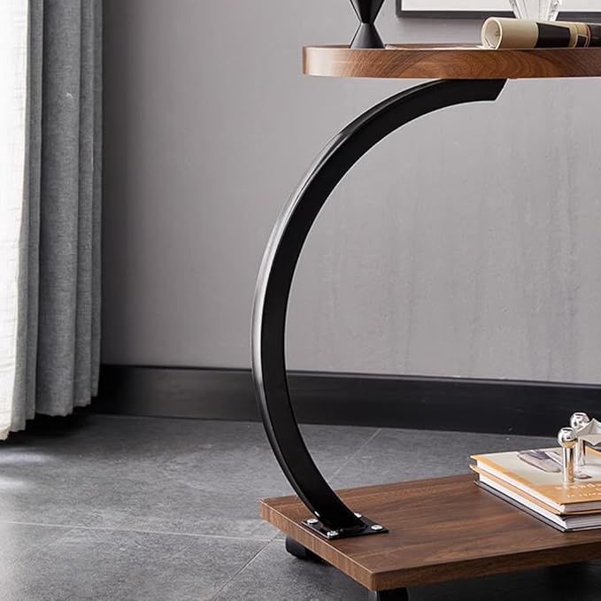 Modern C-Shaped End Table with Wheels – Walnut