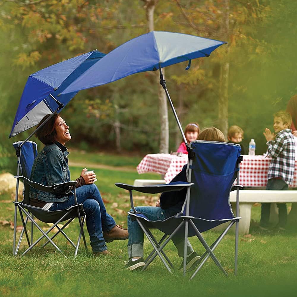 COOLBABY LZM-STY01 Large Outdoor Leisure Folding Chair,Portable Fishing Folding Chairs with Detachable Umbrella,for Beach Patio Pool Park Outdoor Camping Chair,Blue