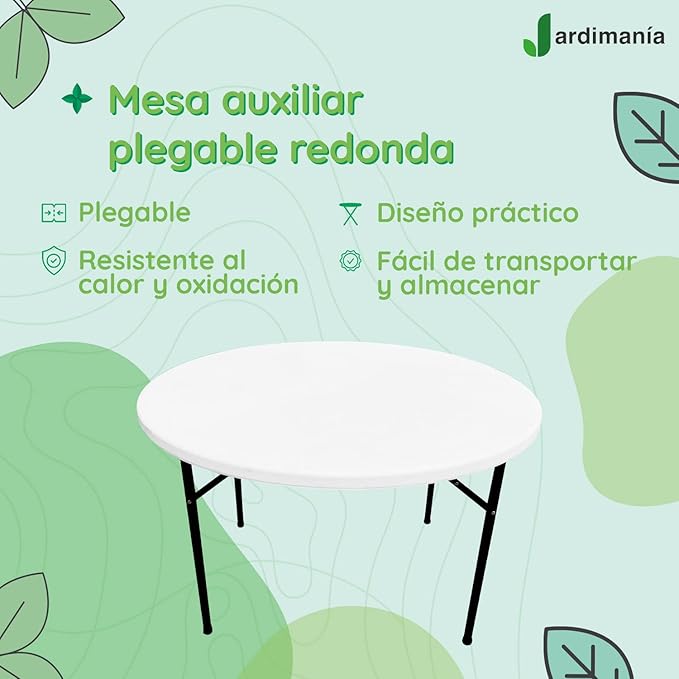 Plastic Outdoor Table, 115 cm Diameter Folding and Portable, Round, Heavy Duty Steel Base, Folding Legs-GCC Home Center