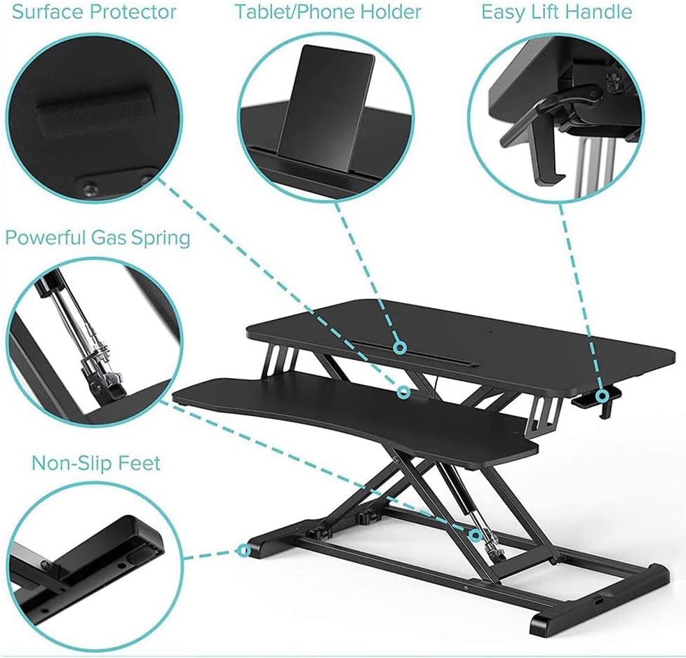 COOLBABY Standing Desk Converter-32-inch Height Adjustable,Removable Desk Workbench,Hydraulic Spring Assist,Free Adjustment Height,Sit or Stand,Black