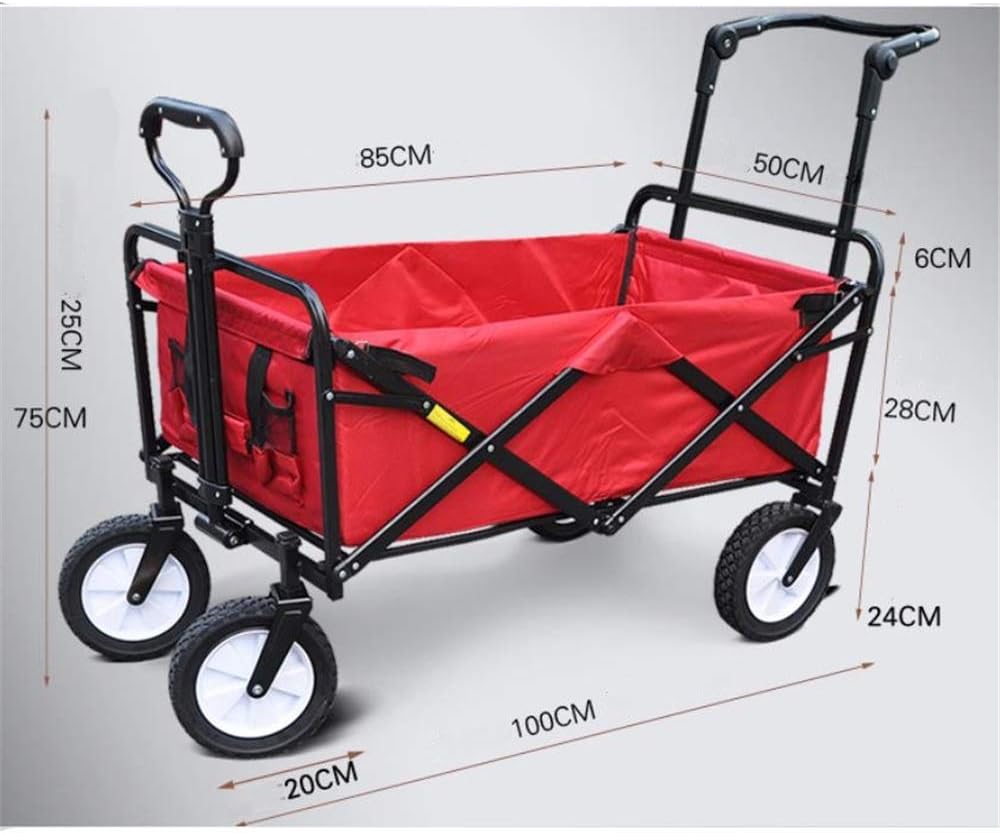 COOLBABY Outdoor Folding Trolley Station Wagon Red Garden Trolley car Foldable Pull Folding Transport Portable Four Wheels for Garden Gardening Camping