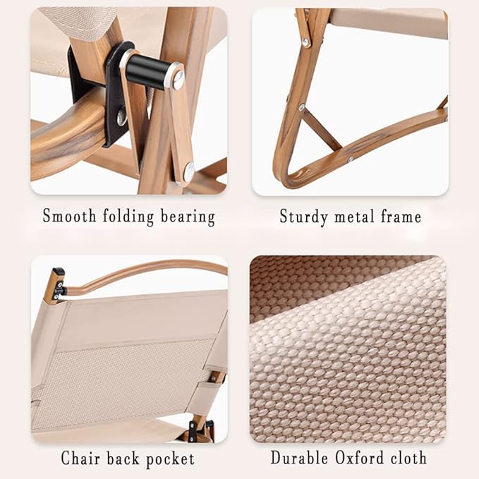 Camping Chair, Folding Outdoor Beach Chair with Wooden Handle Aluminum Bracket-GCC Home Center