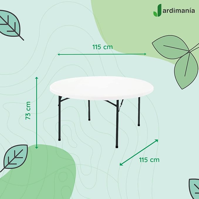 Plastic Outdoor Table, 115 cm Diameter Folding and Portable, Round, Heavy Duty Steel Base, Folding Legs-GCC Home Center
