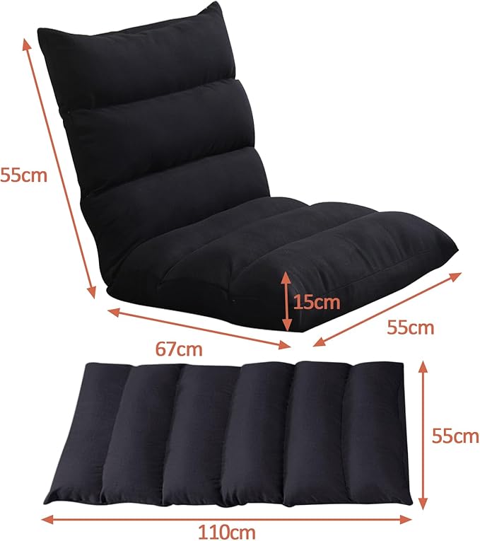 Floor Chair Foldable Lounger Chair Folding Lazy Sofa Gaming Chair Adjustable High Back Couch Recliner for Patio Deck-GCC Home Center