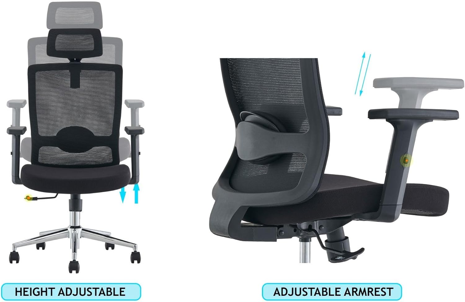 Modern High Back Office Chair With Adjustable Seat Height - Black-GCC Home Center