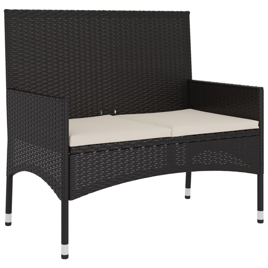vidaXL 2-Seater Garden Bench with Cushions Patio Furniture Outdoor Seating Patio 2-seater Bench with Backrest Armrest Grey Poly Rattan