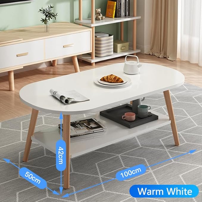 Modern White Marble 2-Tier Oval Coffee Table with Open Shelving-GCC Home Center
