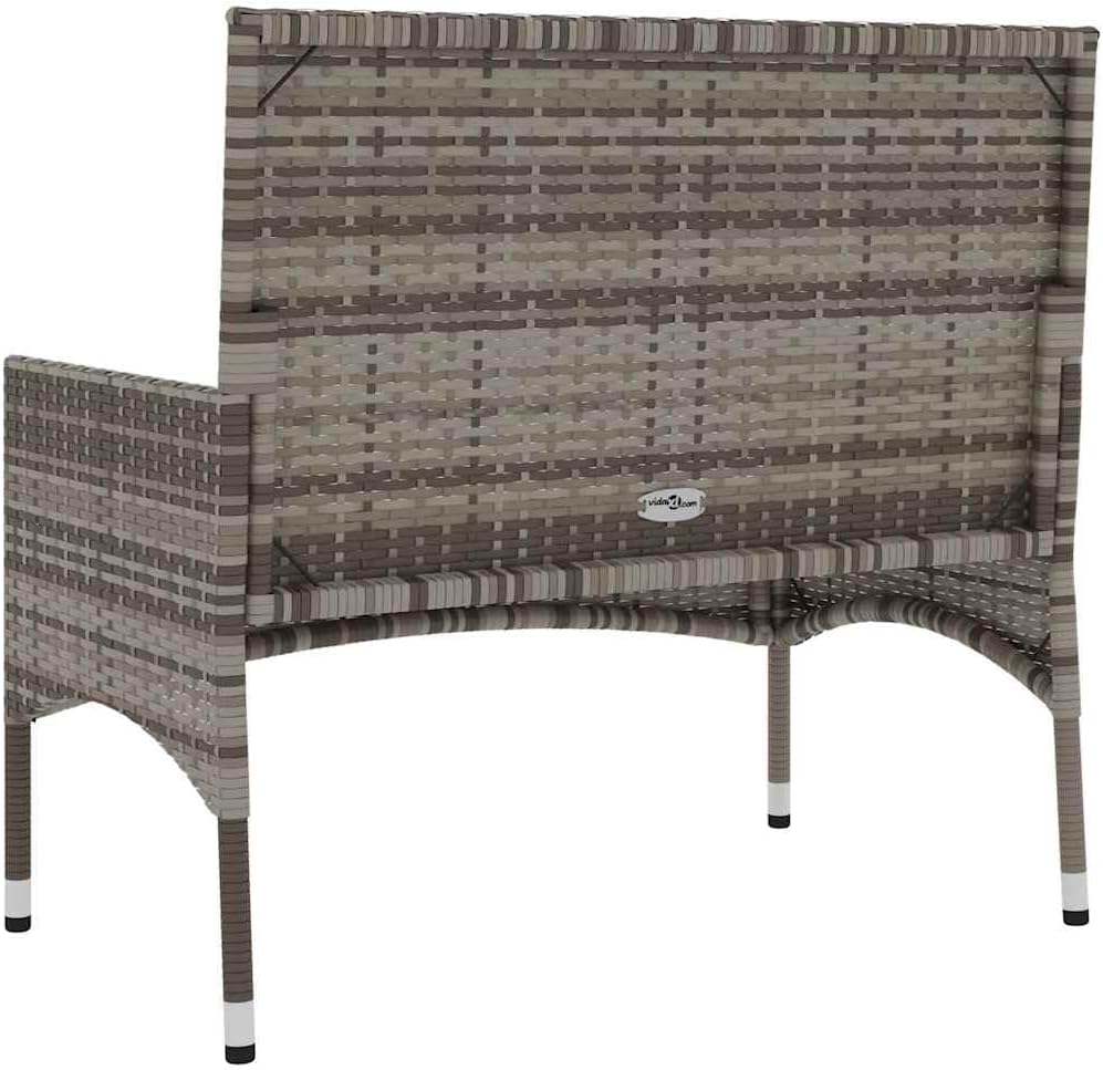 vidaXL 2-Seater Garden Bench with Cushions Patio Furniture Outdoor Seating Patio 2-seater Bench with Backrest Armrest Grey Poly Rattan