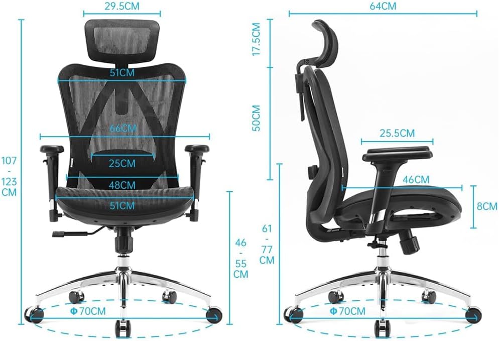 High Back Ergonomic Mesh Chair with 3D Armrests and Lumbar Support, Adjustable Height, with Caster Wheel (Black)-GCC Home Center