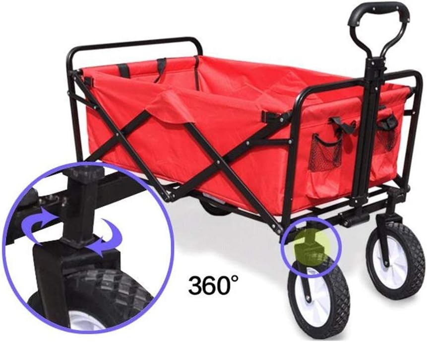 COOLBABY Outdoor Folding Trolley Station Wagon Red Garden Trolley car Foldable Pull Folding Transport Portable Four Wheels for Garden Gardening Camping