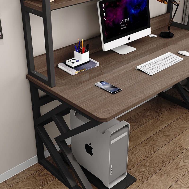 Executive Industrial Computer Desk, Gaming Desk Metal and Wood, Home or Office Desk, with Storage Shelves-GCC Home Center