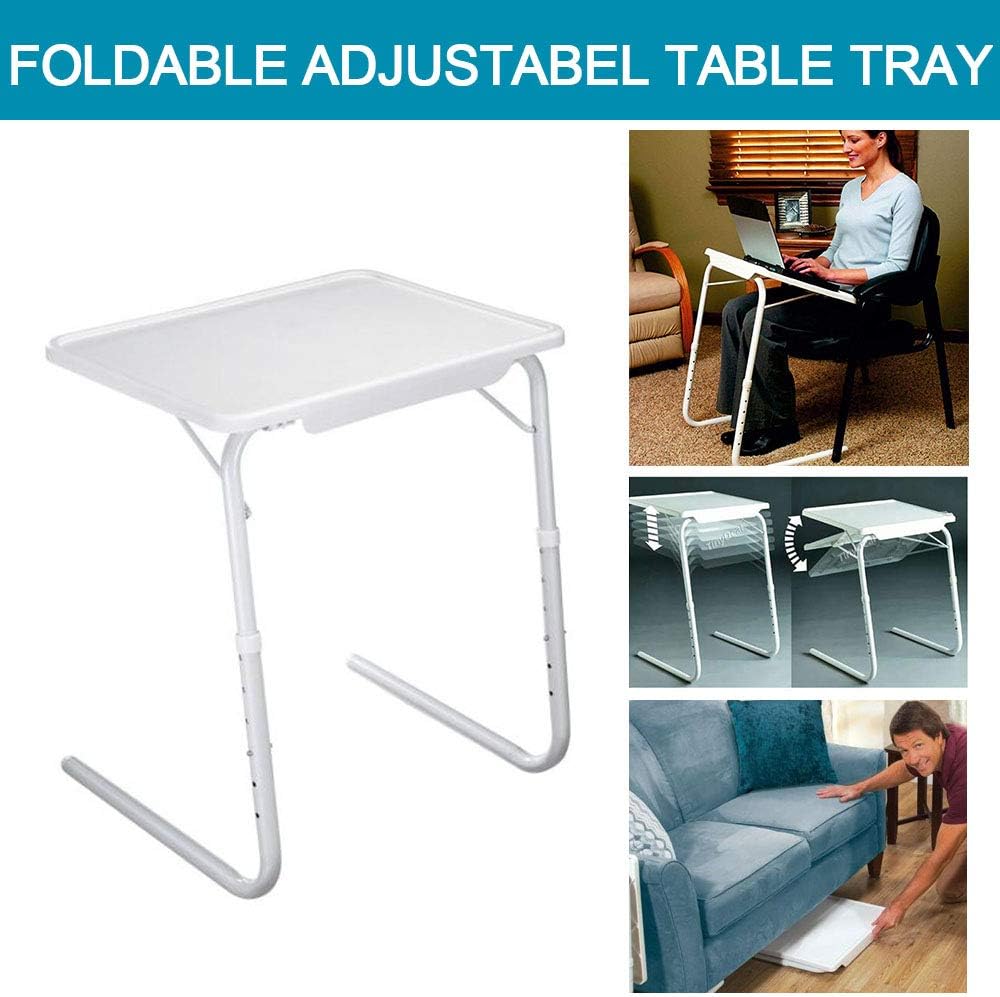 McMoLa Foldable Assembled Table TV Tray Portable Folding Snack Table - Adjustable Sofa Side Table, Bed Laptop Desk Table for Breakfast Home Use White