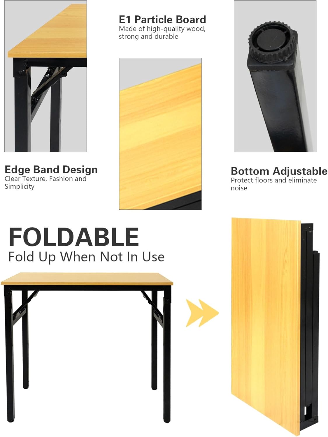 Adjustable Folding Desk No Install, Portable and Compact Computer Walnut Table Office Table for Home, Office, Study, Dining, Camping, Picnic, and BBQ (Yellow, 80 * 40 * 75cm)-GCC Home Center