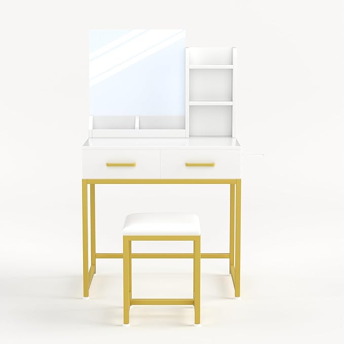 Vanity Desk Chair Set with Mirror-GCC Home Center