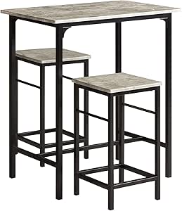 Bar Set-1 Bar Table and 2 Stools, Home Kitchen Breakfast Bar Set Furniture Dining Set (grey)-GCC Home Center