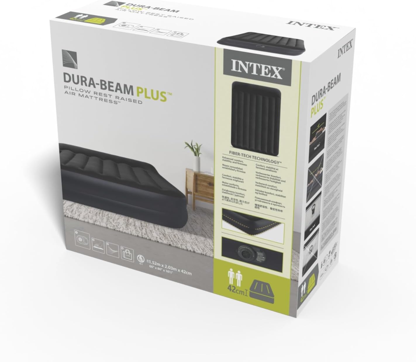 Intex Airbed Inflatable Double Mattress With Bulit In Electric Pump,152 X 203 X 42 Cm, 64124, Black, Durabeam Queen Pillow Rest Airbed W/E.Pump152X203X42, 64124