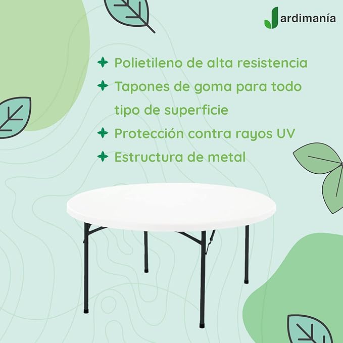 Plastic Outdoor Table, 115 cm Diameter Folding and Portable, Round, Heavy Duty Steel Base, Folding Legs-GCC Home Center