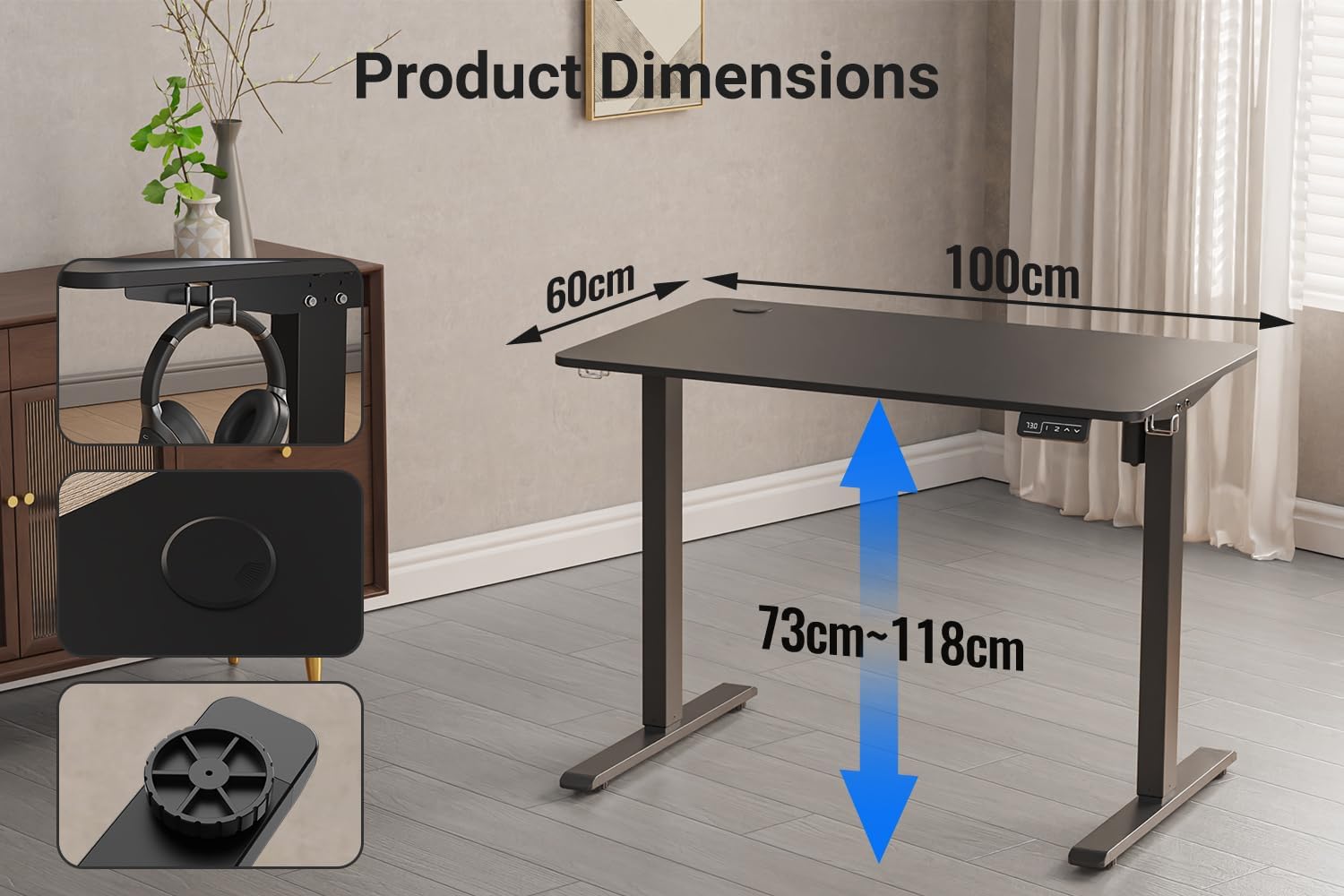 Anovara Standing Desk Height Adjustable Desk Standing Desk 100 X 60cm Adjustable Stand Up Office Computer Desk (Black, 100cm)-GCC Home Center