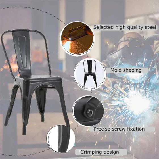Metal Stackable Dining Chairs for Indoor, Outdoor & Kitchen Chair - Black-GCC Home Center