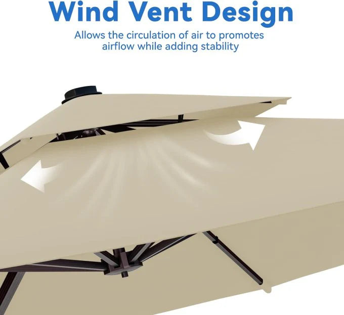 Aluminum Garden Umbrella with Marble Base, Solar Light-GCC Home Center