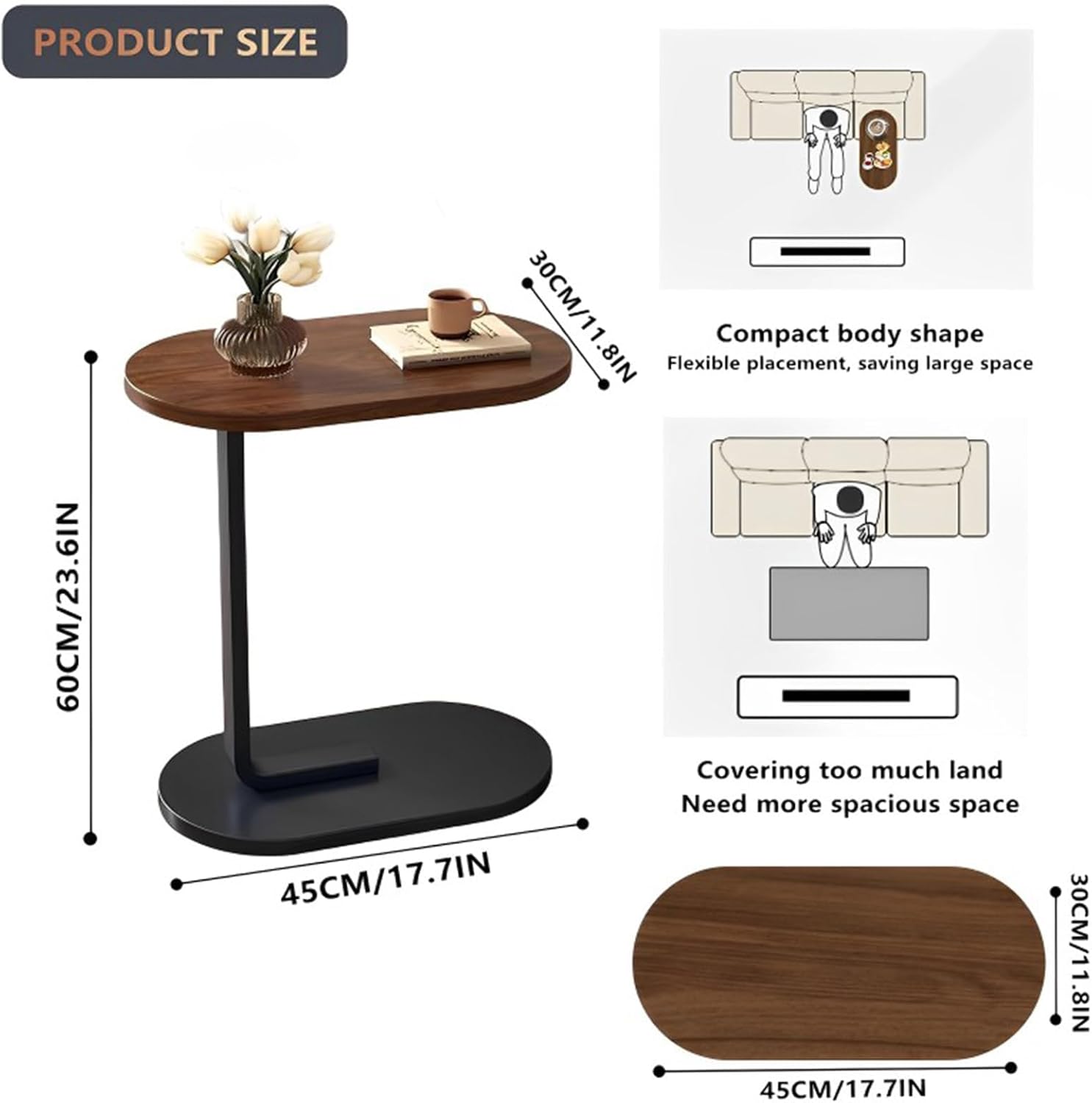 Modern Home Side Coffee Table, End Table C Shaped Table - White-GCC Home Center