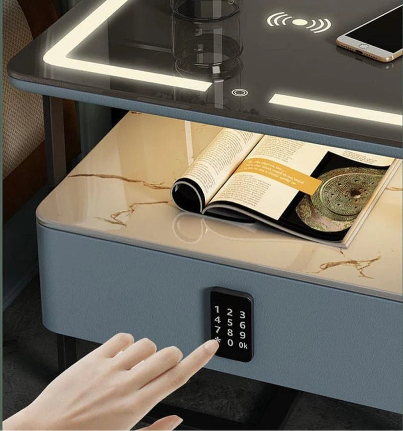 Smart Bedside Table with Wireless Charging and 3 Different color of LED Touch changing-GCC Home Center