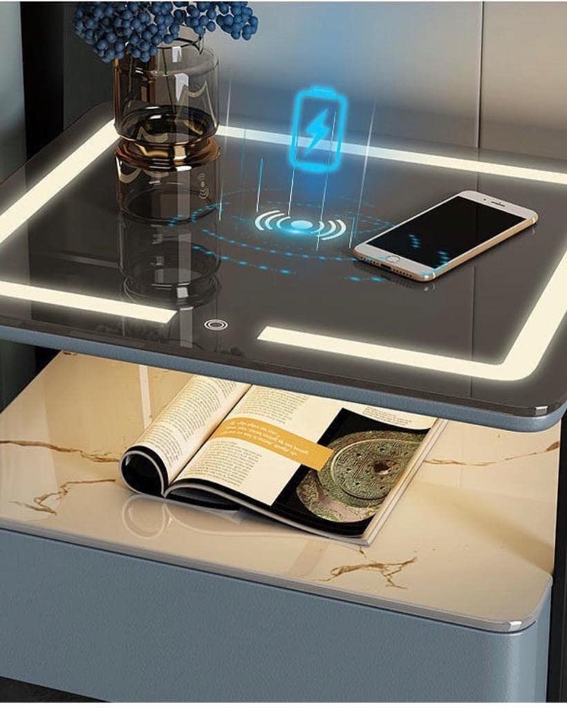 Smart Bedside Table with Wireless Charging and 3 Different color of LED Touch changing-GCC Home Center