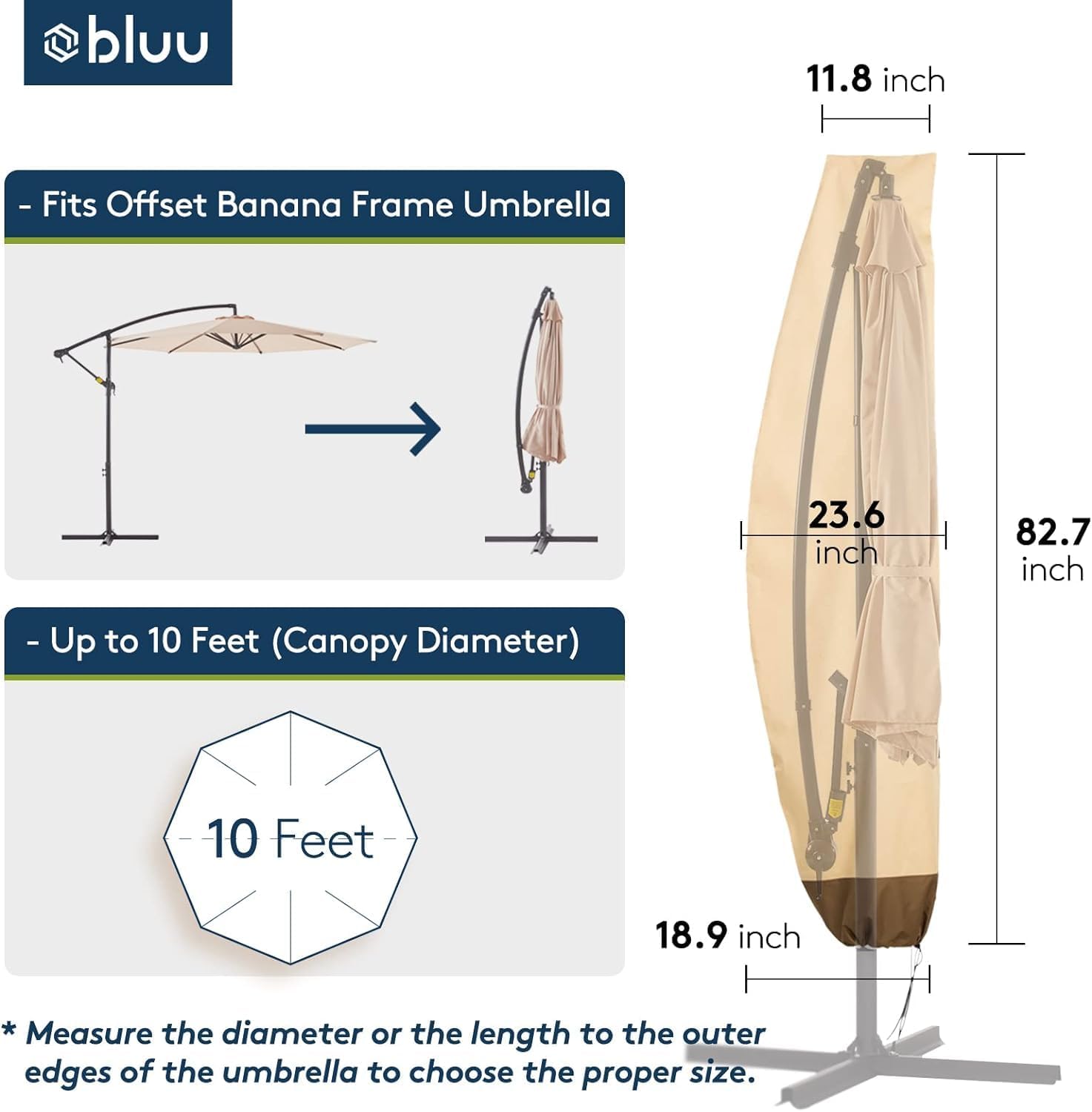 BLUU 10 FT Patio Offset Umbrella Outdoor Cantilever Umbrella Hanging Umbrellas, Fade Resistant Crank & Cross Base