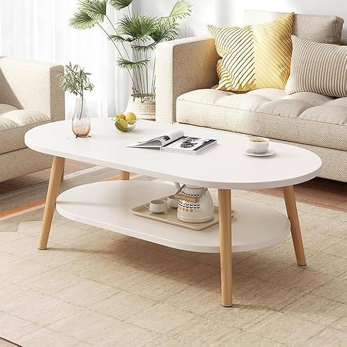 Modern Coffee Table, 2-Tier Oval Side Table (120x60cm)