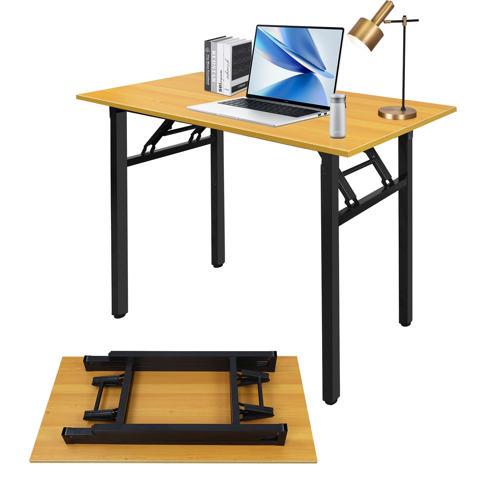 Adjustable Folding Desk No Install, Portable and Compact Computer Walnut Table Office Table for Home, Office, Study, Dining, Camping, Picnic, and BBQ (Yellow, 80 * 40 * 75cm)-GCC Home Center