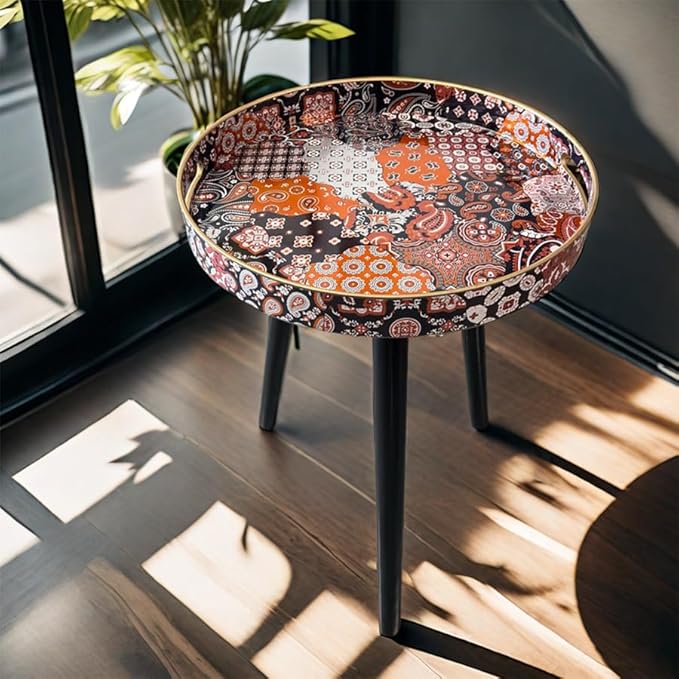 Plastics Tray Side Table – Indian Style Coffee Table with 17.7" Wooden Legs