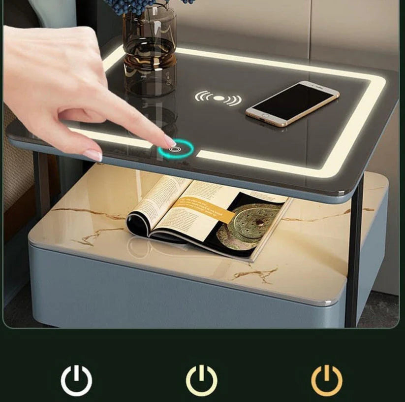 Smart Bedside Table with Wireless Charging and 3 Different color of LED Touch changing-GCC Home Center