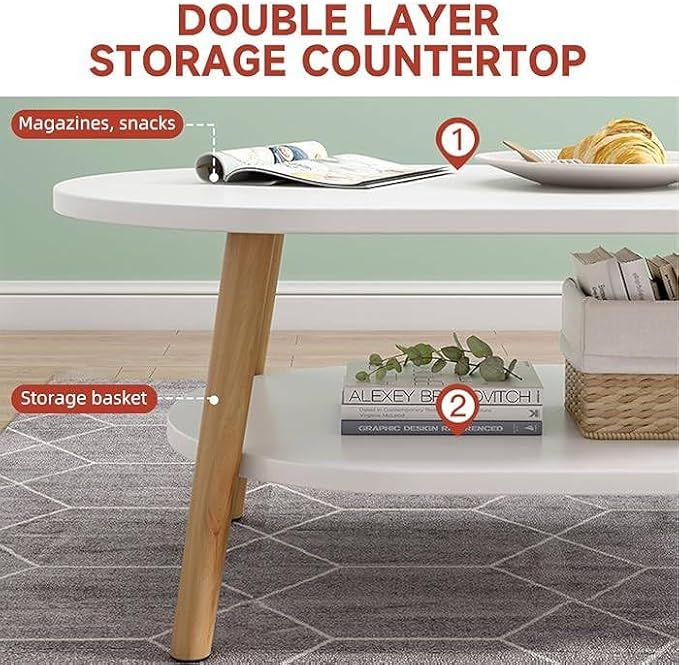 Modern Coffee Table, 2-Tier Oval Side Table (120x60cm)