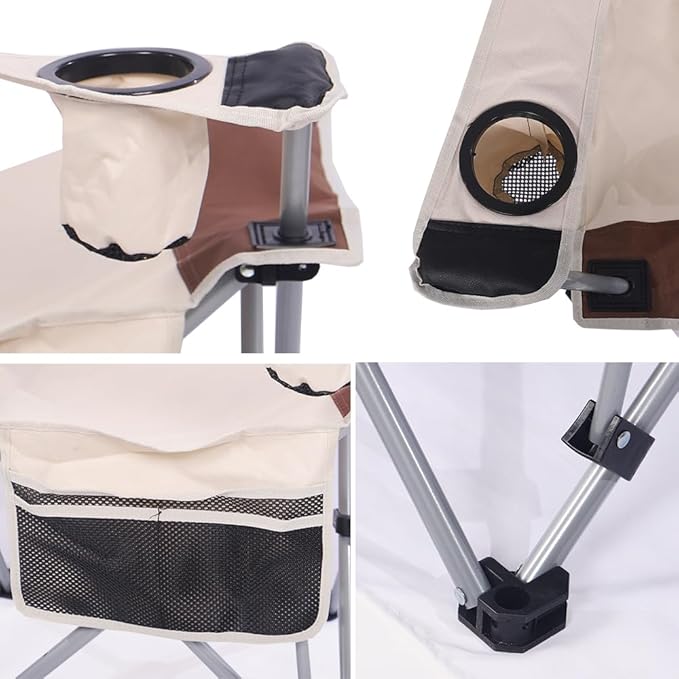 Camping Chair, Foldable Chair with Armrests and Adjustable Backrest, Portable Picnic Chair with Cup Holder & Head Pillow-GCC Home Center