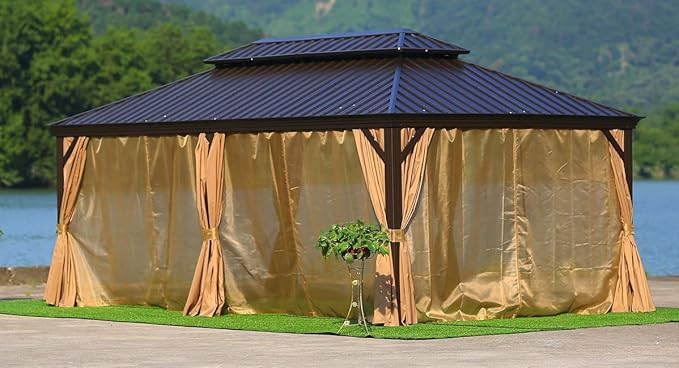 Luxury Gazebo 3.65 x 6m Double Roof Aluminum Gazebo - Brown-GCC Home Center