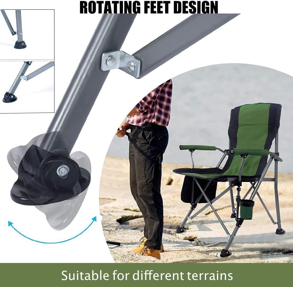 Outdoor Portable Camping Chair, Lightweight Folding Camping Chair, Heavy Duty Support 145KG, High Back Padded Lawn Chair with Arm Rest Cup Holder and Portable Carrying Bag-GCC Home Center