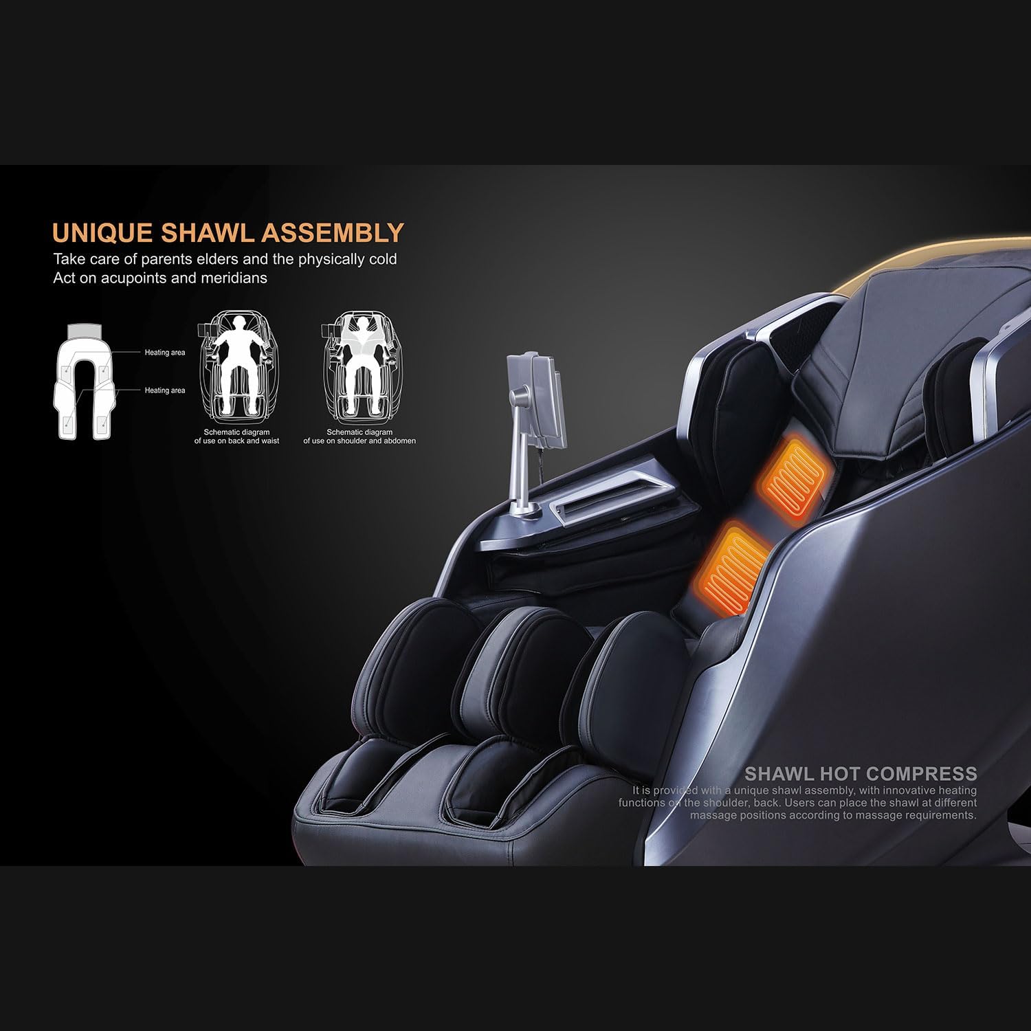 ARES iHealth Massage Chair with Smart Health Technology | 4D+SL Massage Mechanism | 20 Programs | Leg Auto Strech | Health Check | Heating Therapy | Bluetooth Speakers | Wireless Charger (Black/Gray)