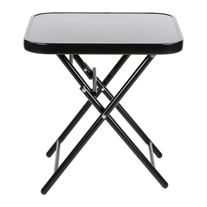 Folding Drinks Side Table, Outdoor Garden Table, Small Square Patio Table - Black with Tempered Glass Top-GCC Home Center