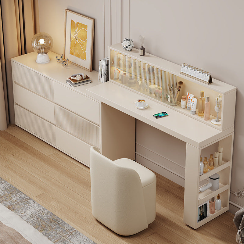 bedroom modern wooden dressing table design COOLBAY Lacquered solid wood dressing table bedroom modern simple makeup  table bucket cabinet one light luxury
