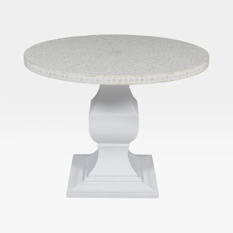 Luxury Round Bone Inlay Dining Table White – Ø100 cm