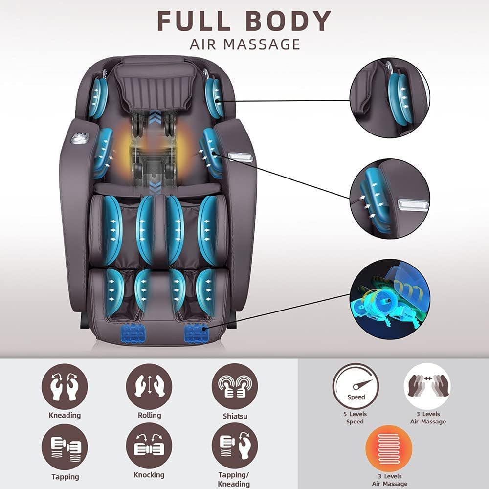 iRest A306 Massage Chair, Full Body Zero Gravity Recliner with AI Voice Control, SL Track, Bluetooth, Yoga Stretching, Foot Rollers, Airbags, Arm Rest, Cushion Availability, Heating (Brown)